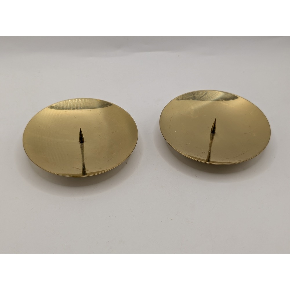 Vintage Mid Century Modern Brass Pillar Candle Holder Pair Made in Germany 4"
